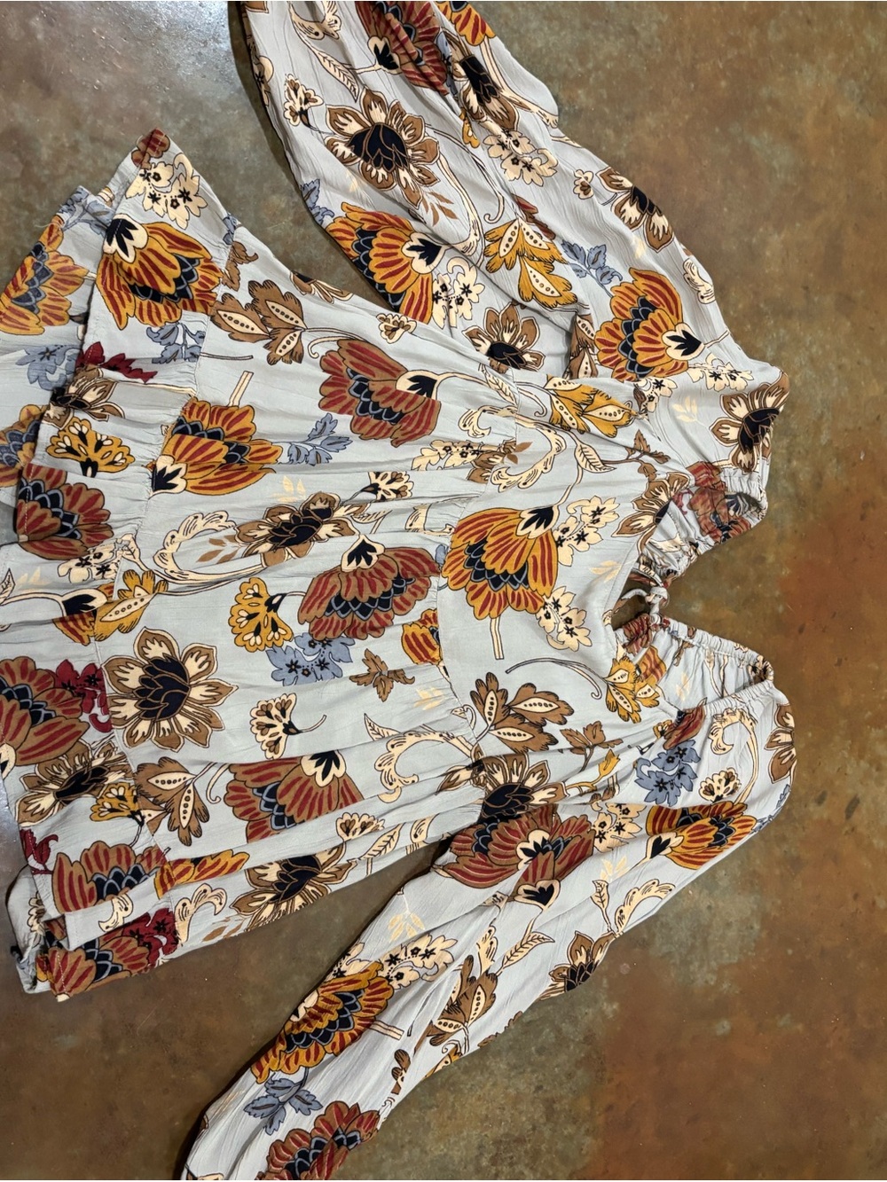 Angie Floral Long Sleeve Peasant Blouse in Cream, Rust, Mustard, Blue